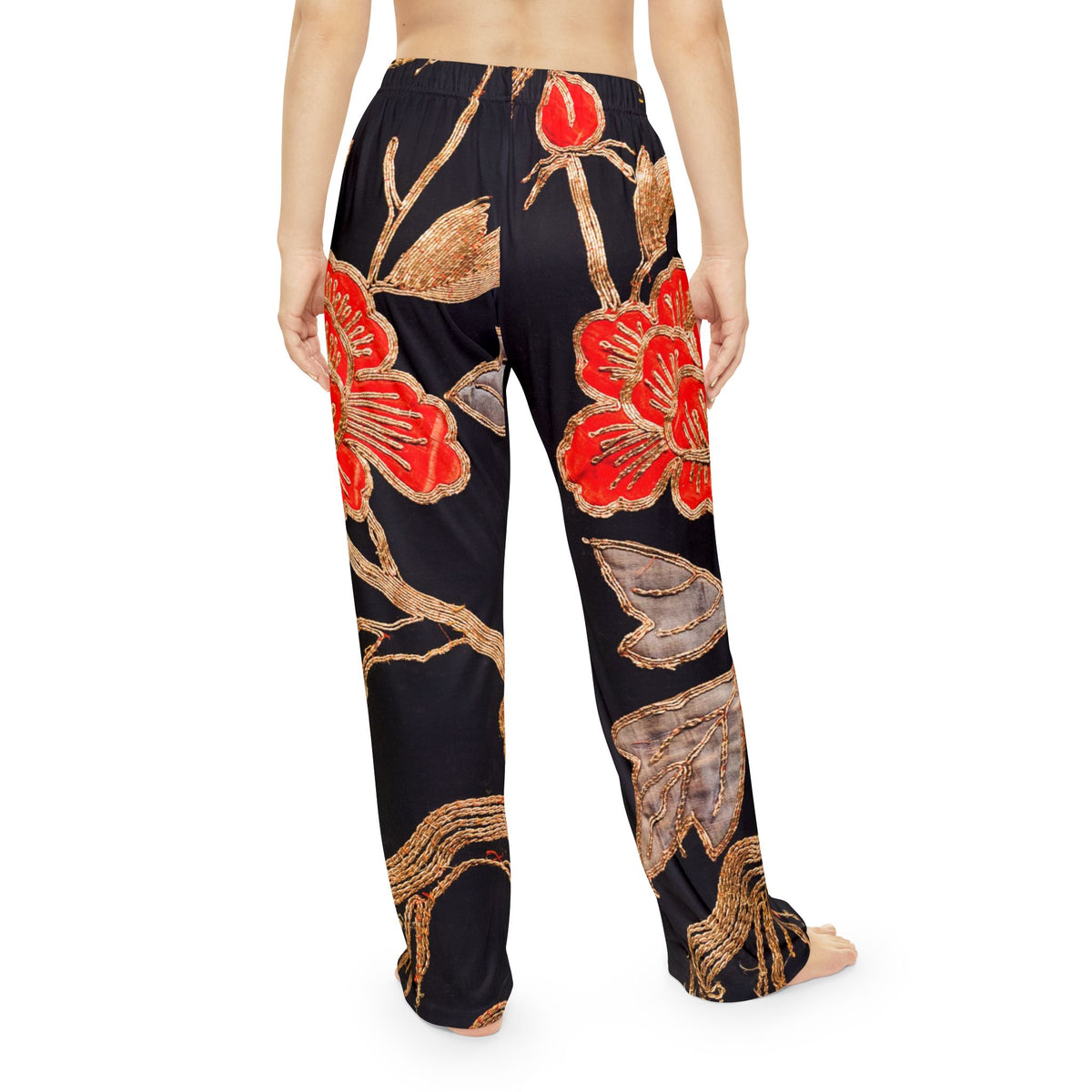 Red Peony & Gold Blossom Women's Lounge Pants