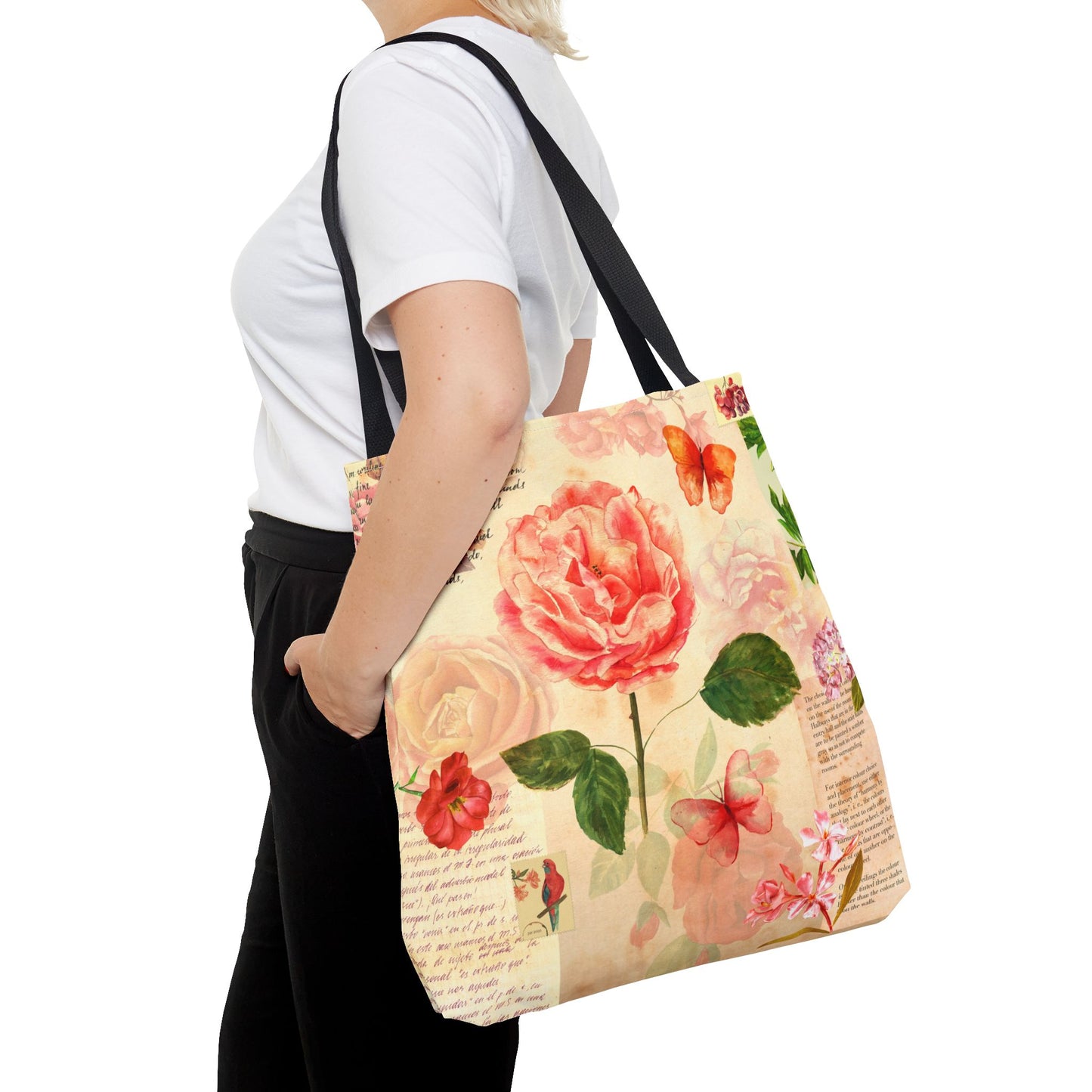 Vintage Rose & Butterflies Collage Tote Bag