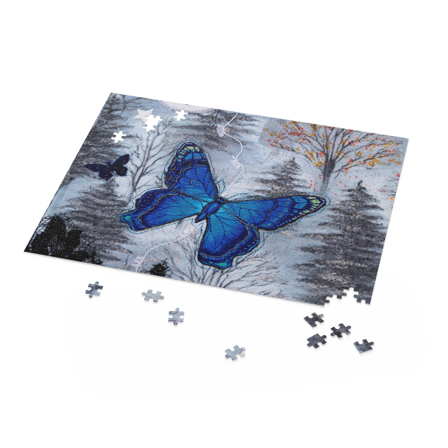 Blue Butterfly Jigsaw Puzzle — Scenic Forest Art