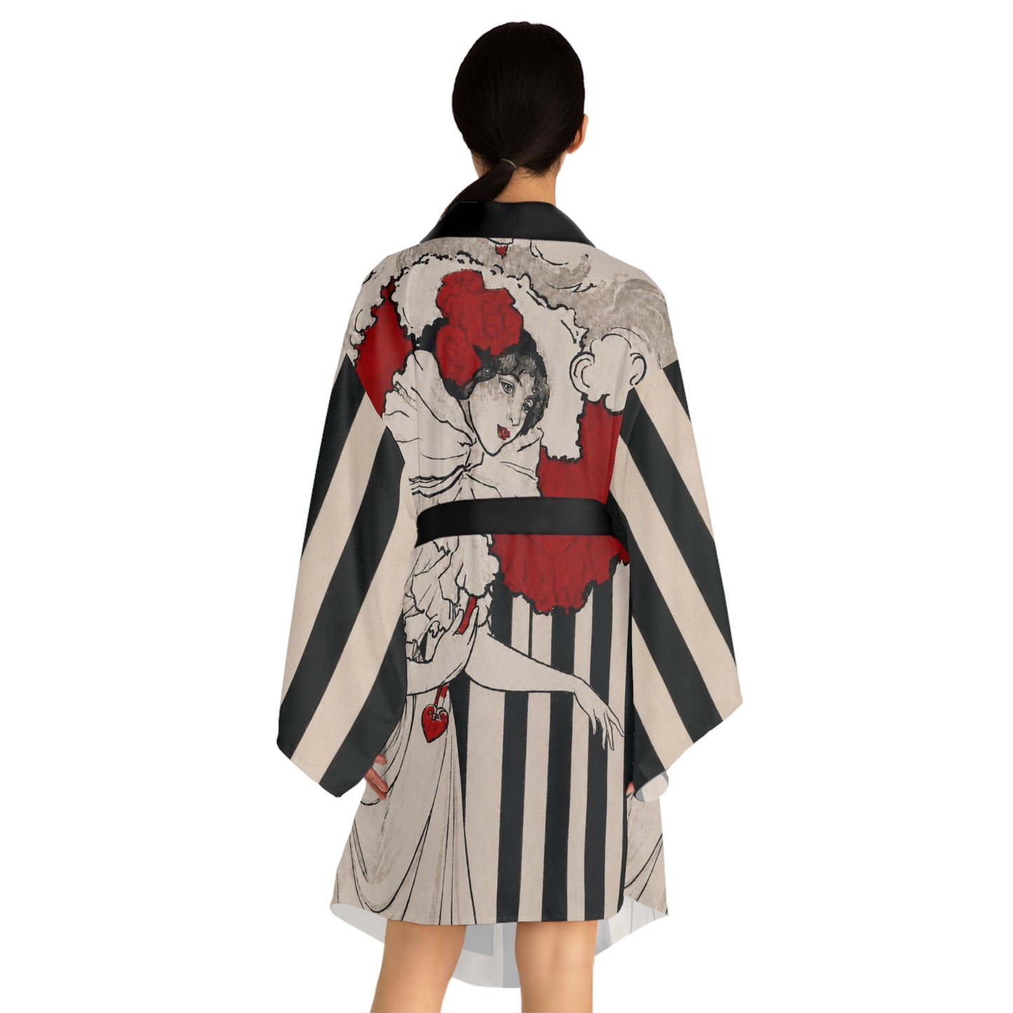Art Nouveau Woman in Red Hat Kimono Robe – Vintage Belle Époque Elegance