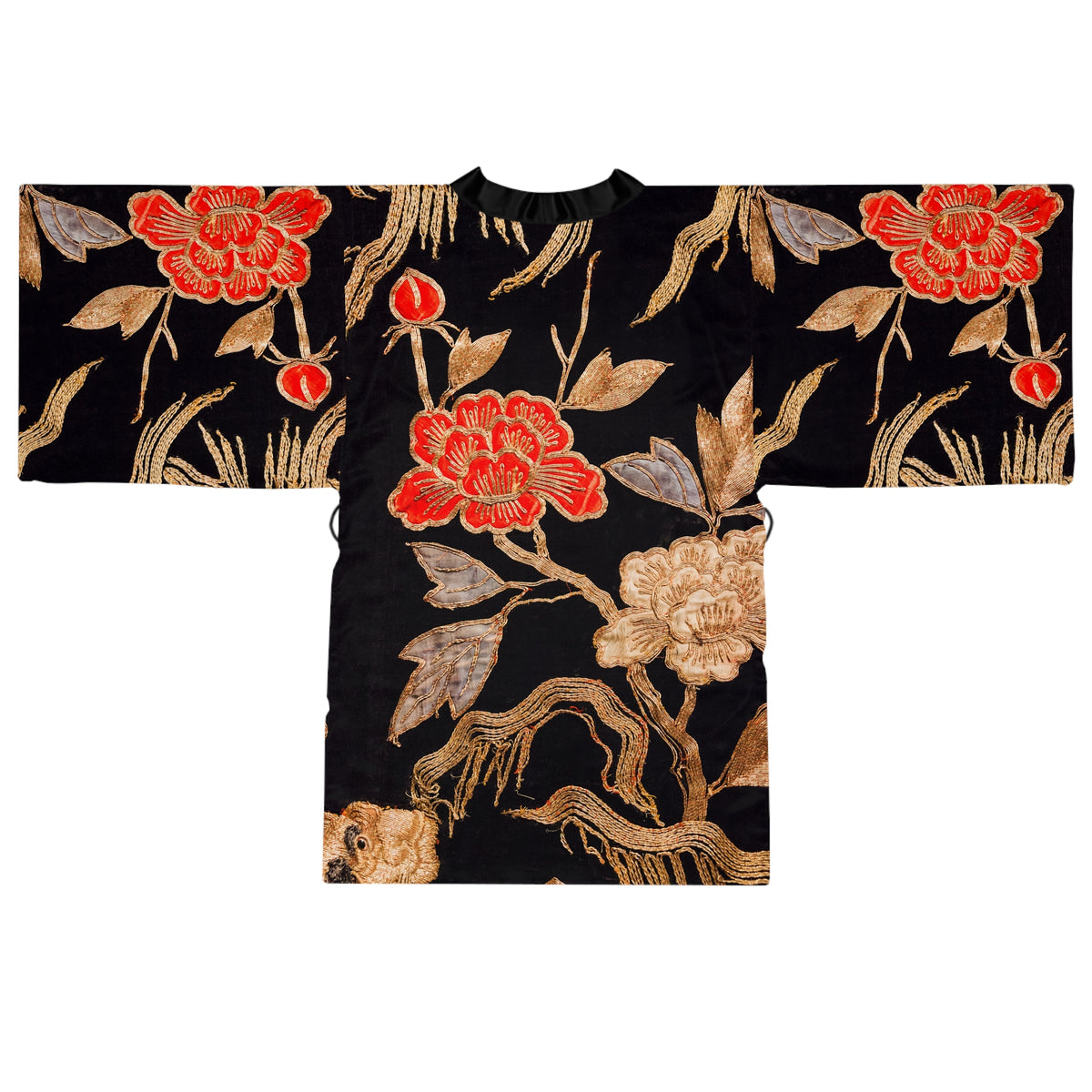 Red Peony and Gold Blossom - Kimono Robe