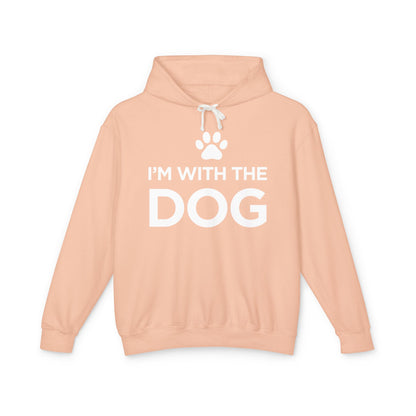 I'm with the Dog (white paw print) - Unisex Lightweight Hoodie