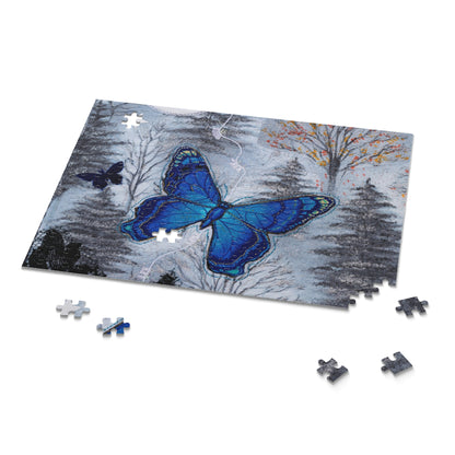 Blue Butterfly Jigsaw Puzzle — Scenic Forest Art