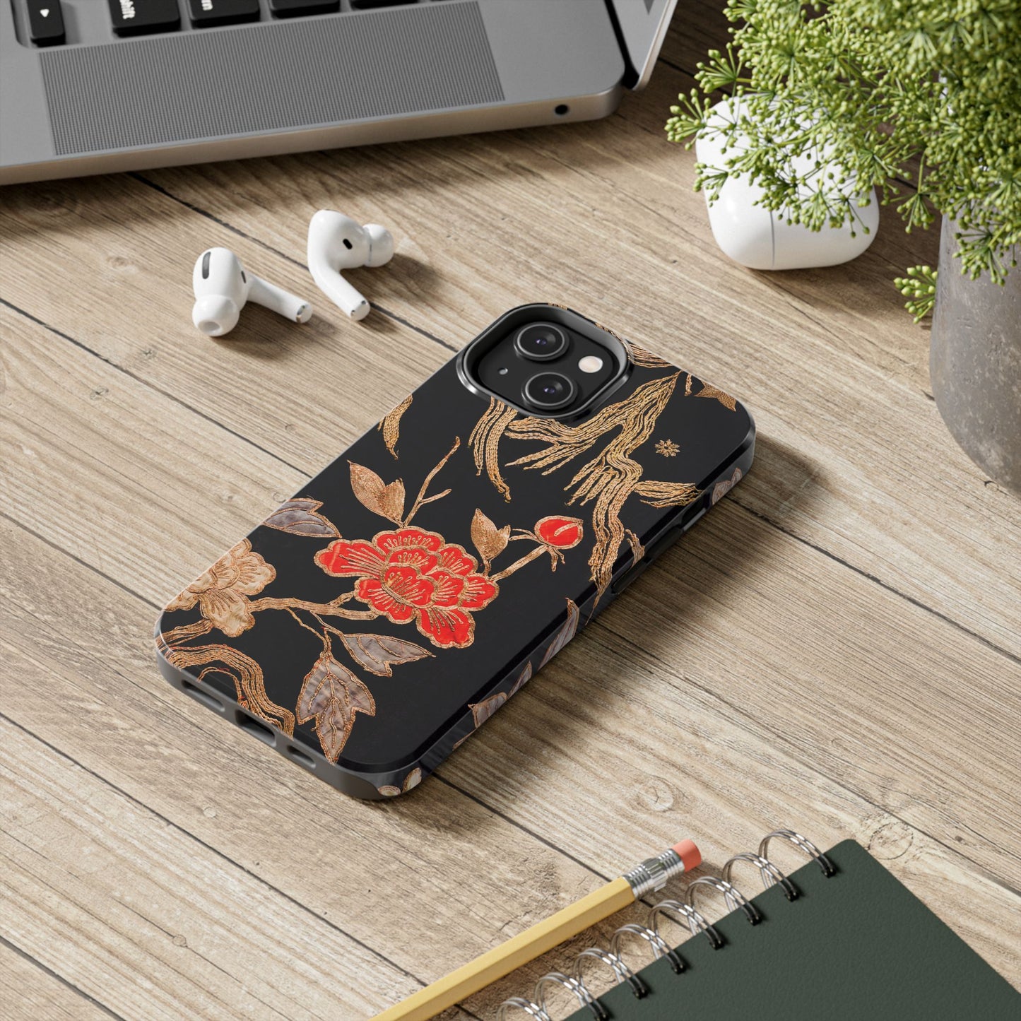 Red Peony and Gold Blossom Tough Phone Case
