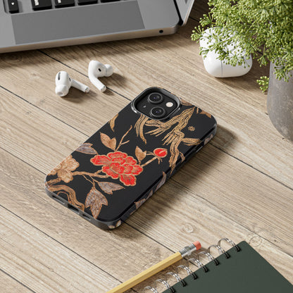 Red Peony and Gold Blossom Tough Phone Case