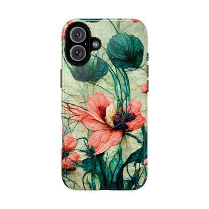 Helen Elizabeth Oriental Poppy Coral Tough Magnetic Phone Cases for iPhone