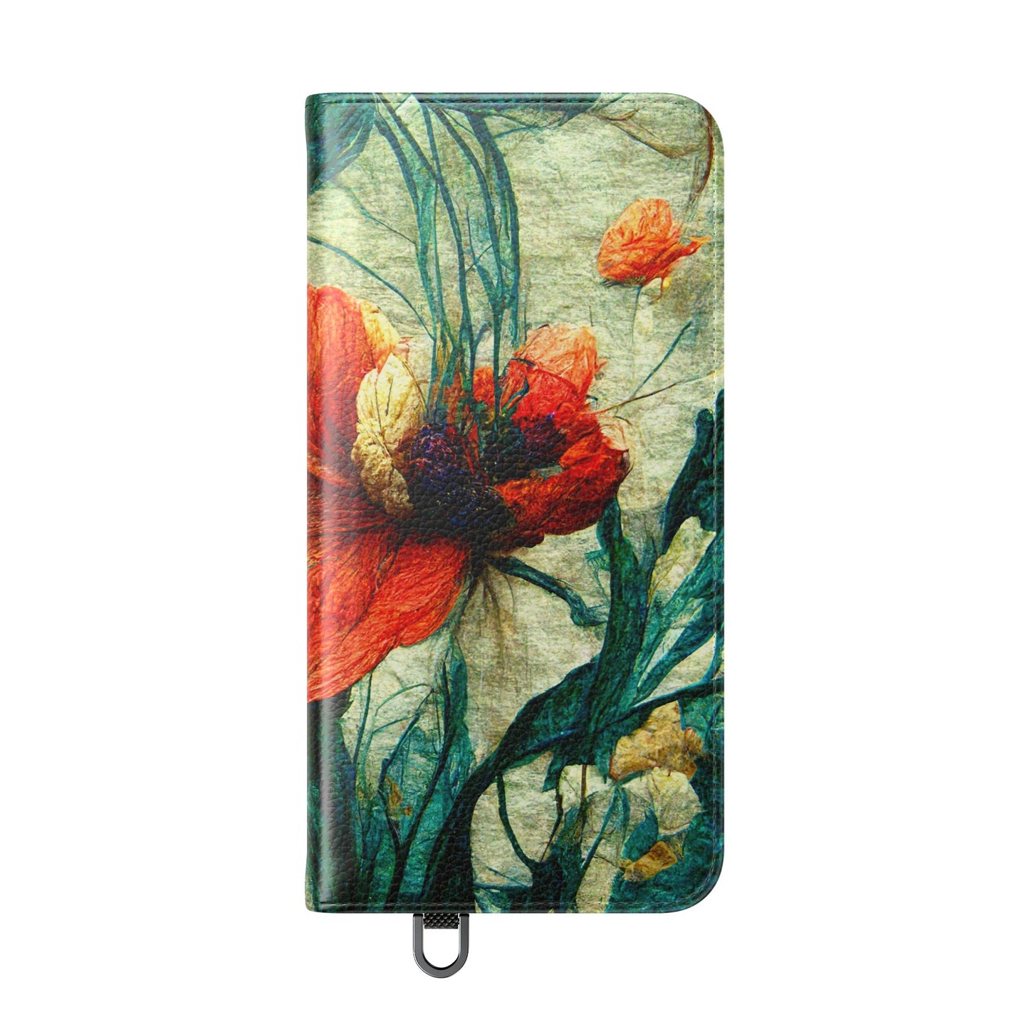 Red Flower Flip Wallet Phone Cases -- with card slots
