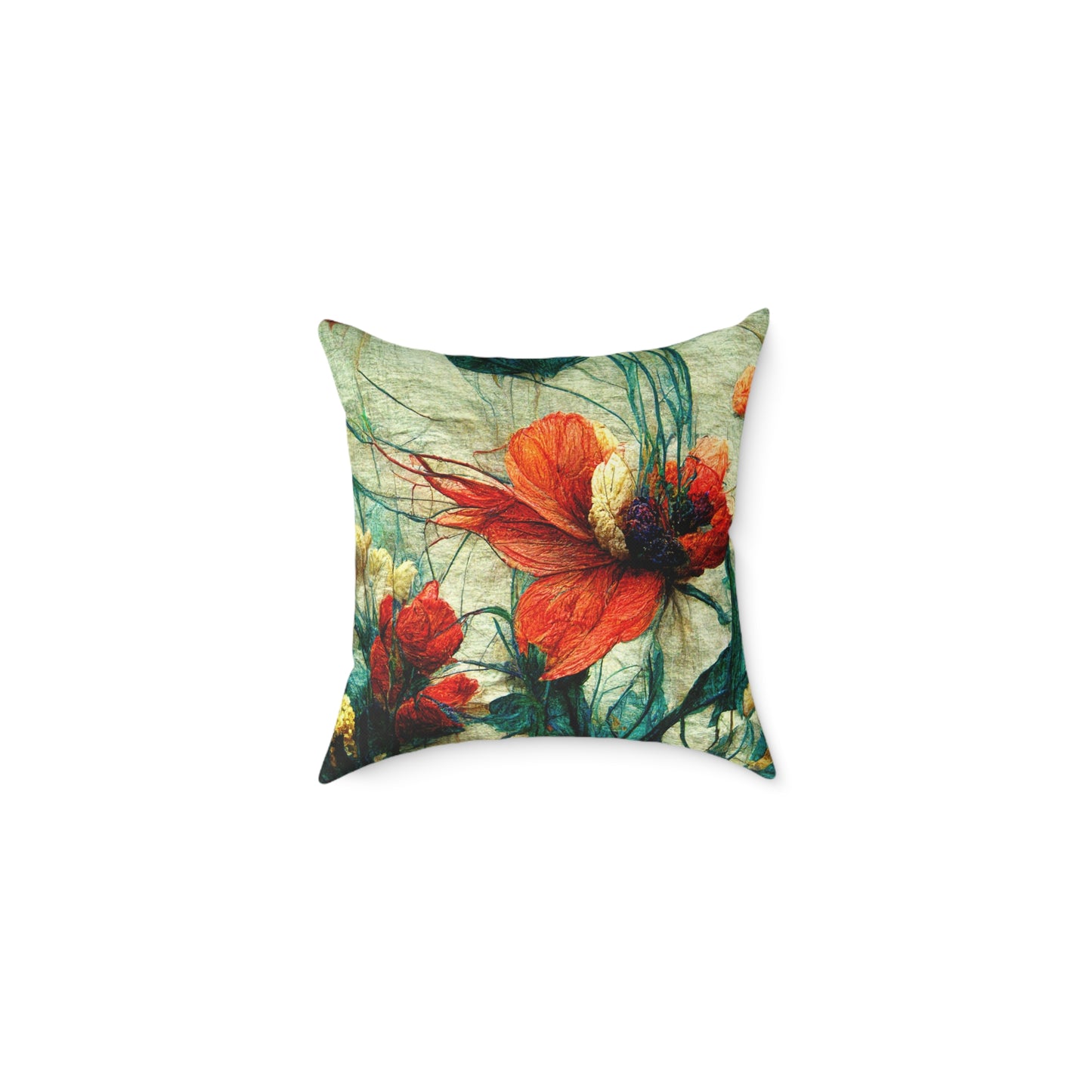 Red Flower Square Poly Canvas Pillow