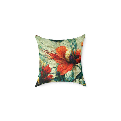 Red Flower Square Poly Canvas Pillow