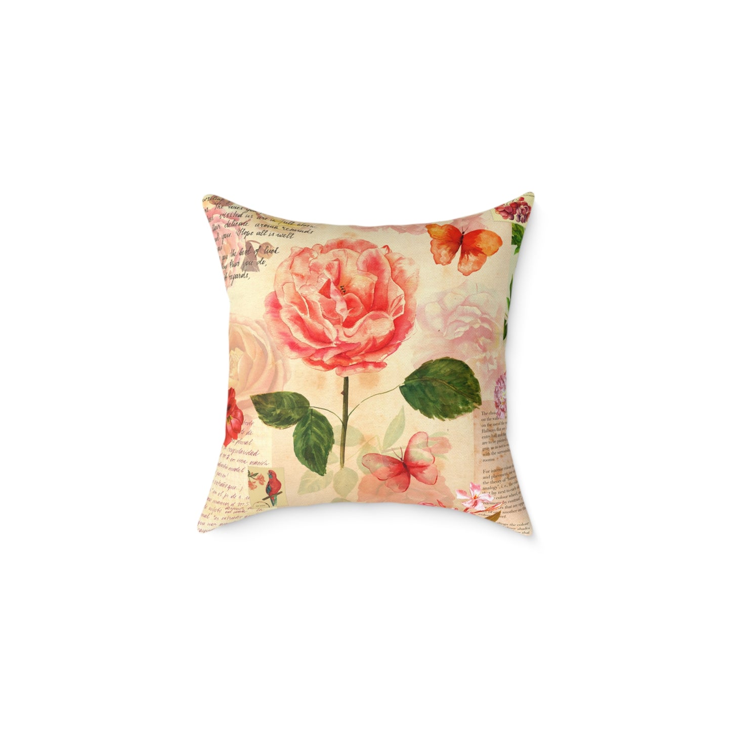 Vintage Rose Square Poly Pillow