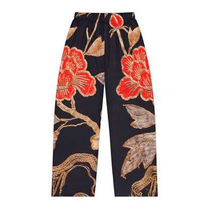 Red Peony & Gold Blossom Women's Lounge Pants