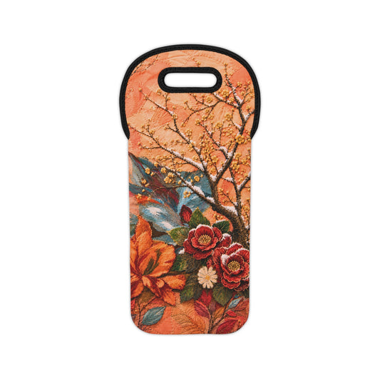 A Flower in Winter Floral Insulated Wine Tote Bag