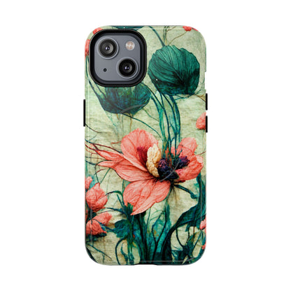 Helen Elizabeth Oriental Poppy Coral Tough Magnetic Phone Cases for iPhone