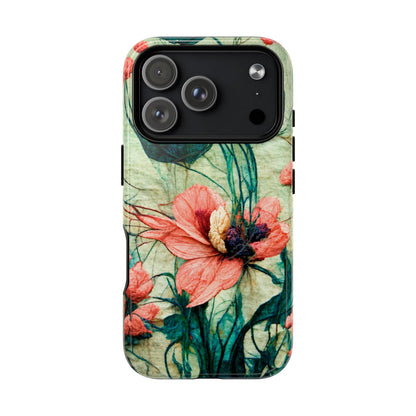 Helen Elizabeth Oriental Poppy Coral Tough Magnetic Phone Cases for iPhone