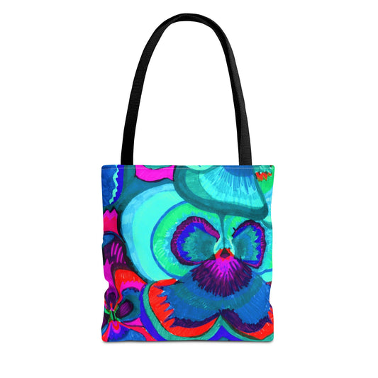 Tote bag with a colorful floral design 