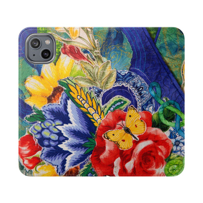 Artistic Floral Flip Wallet Phone Cases — with Card Slots
