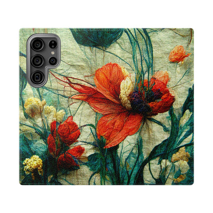 Red Flower Flip Wallet Phone Cases -- with card slots