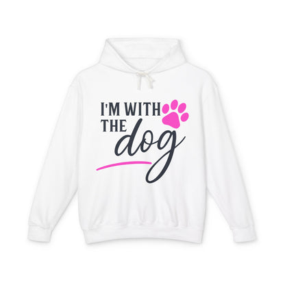I'm with the Dog (Pink Pawprint) - Unisex Lightweight Hoodie