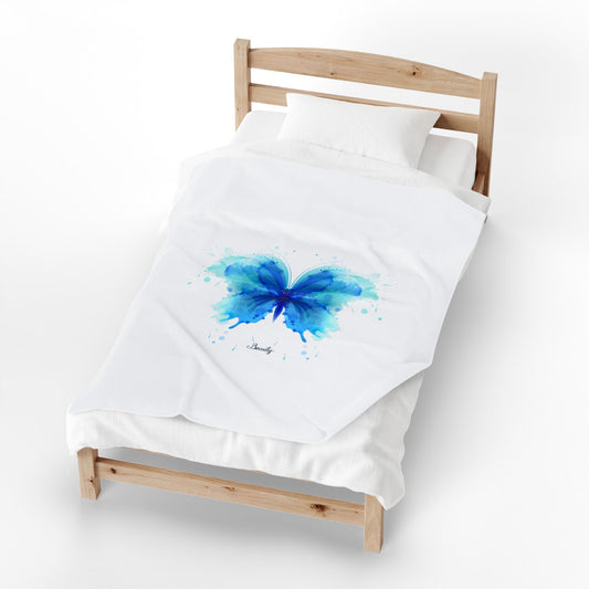Blue Butterfly Velveteen Plush Throw Blanket