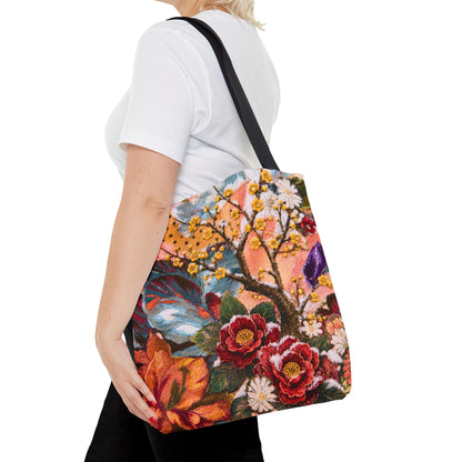 Flower in Winter Collage Tote Bag