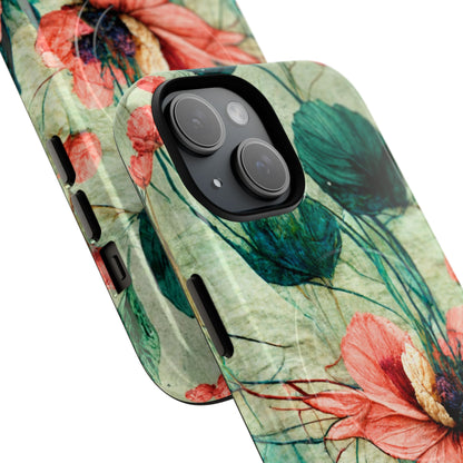 Helen Elizabeth Oriental Poppy Coral Tough Magnetic Phone Cases for iPhone