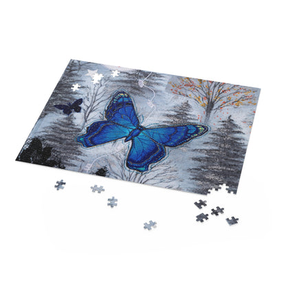 Blue Butterfly Jigsaw Puzzle — Scenic Forest Art