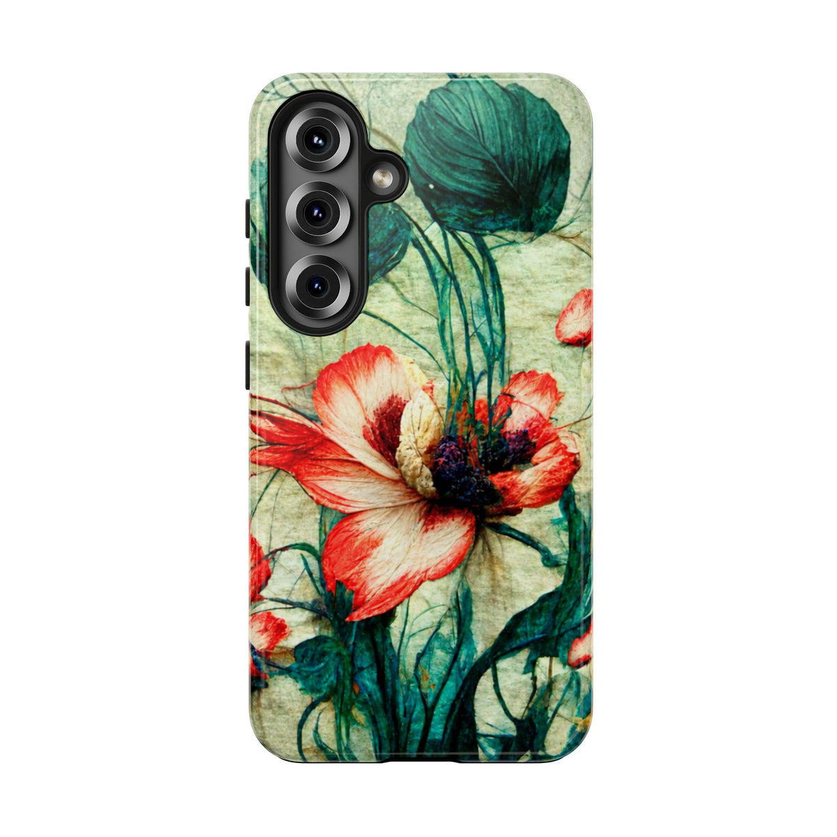 Picotee Oriental Poppy Cream & Orange Tough Phone Cases