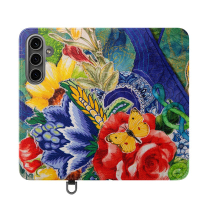Artistic Floral Flip Wallet Phone Cases — with Card Slots