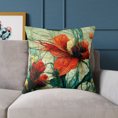 Red Flower Square Poly Canvas Pillow