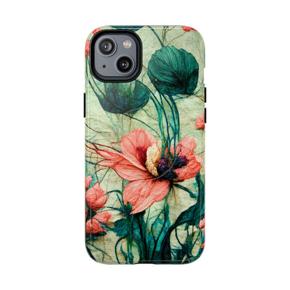 Helen Elizabeth Oriental Poppy Coral Tough Magnetic Phone Cases for iPhone