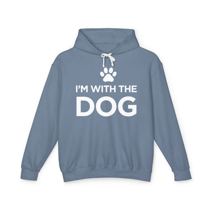 I'm with the Dog (white paw print) - Unisex Lightweight Hoodie