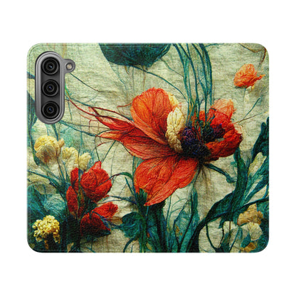 Red Flower Flip Wallet Phone Cases -- with card slots
