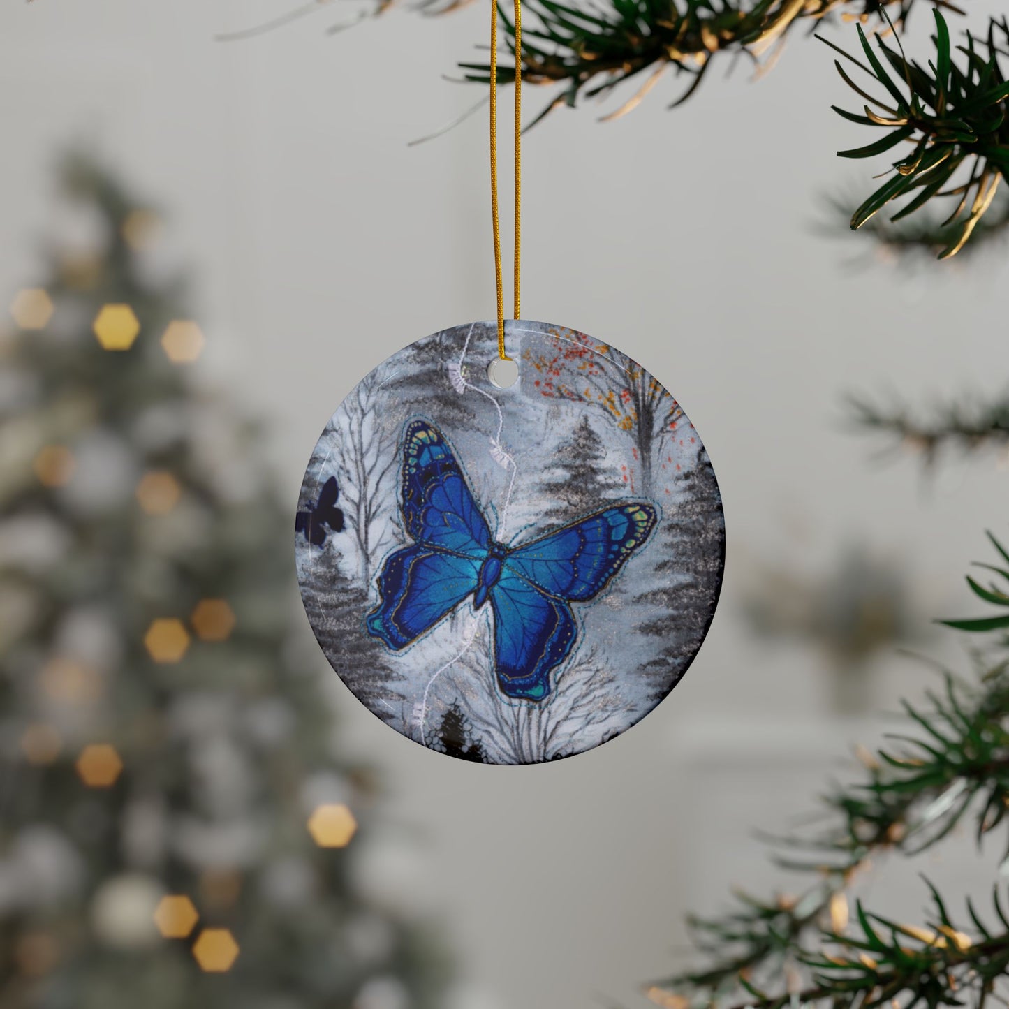 Blue Butterfly Ceramic Ornament — Double-Sided