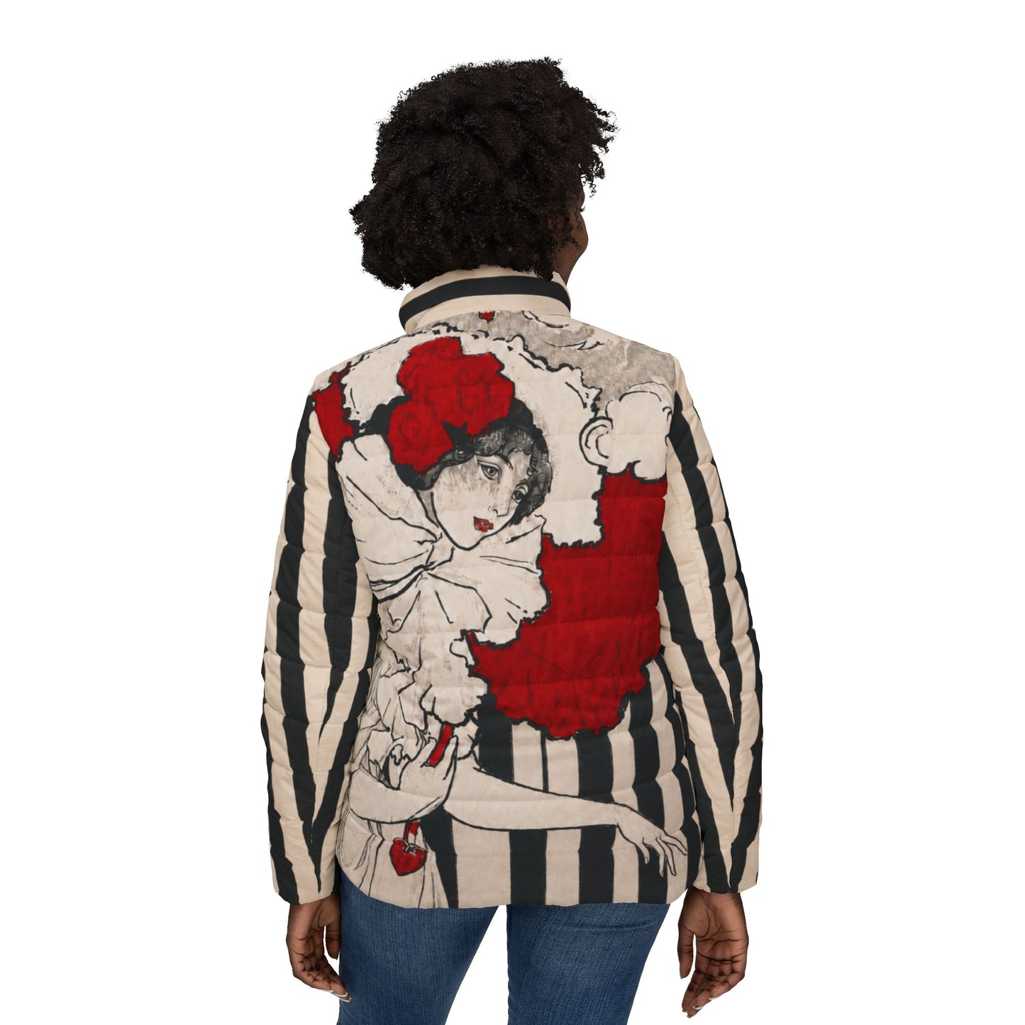 Art Nouveau Woman in Red Hat - Vintage Cabaret Art Puffer Jacket
