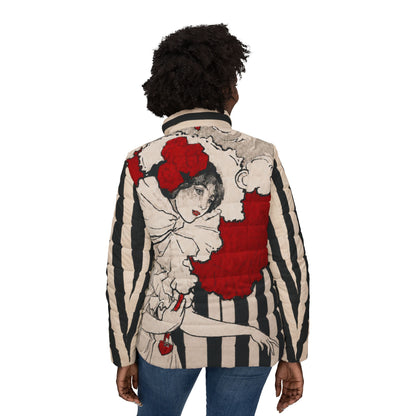 Art Nouveau Woman in Red Hat - Vintage Cabaret Art Puffer Jacket