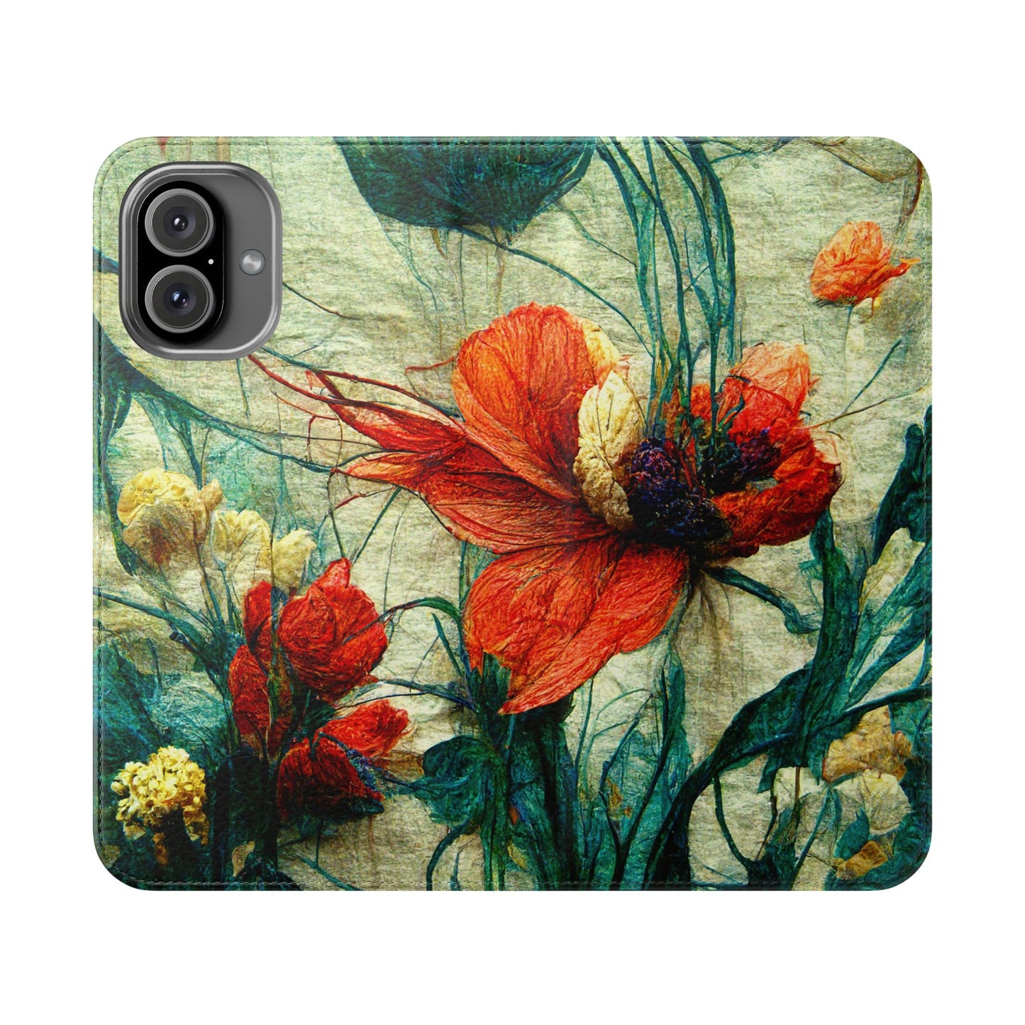 Red Flower Flip Wallet Phone Cases -- with card slots