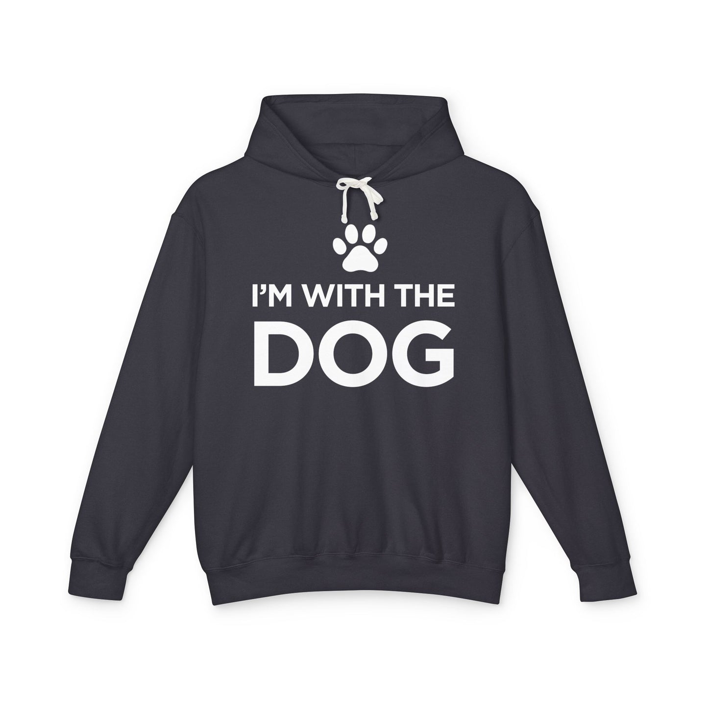 I'm with the Dog (white paw print) - Unisex Lightweight Hoodie