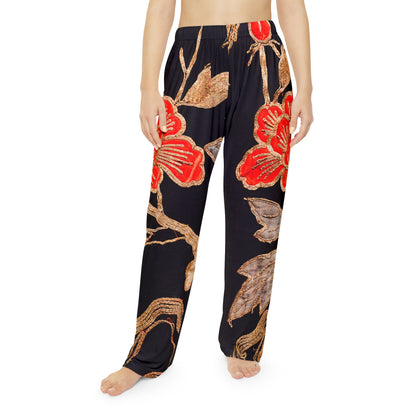 Red Peony & Gold Blossom Women's Lounge Pants
