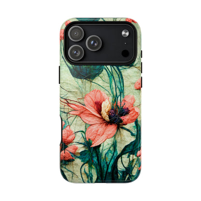 Helen Elizabeth Oriental Poppy Coral Tough Magnetic Phone Cases for iPhone