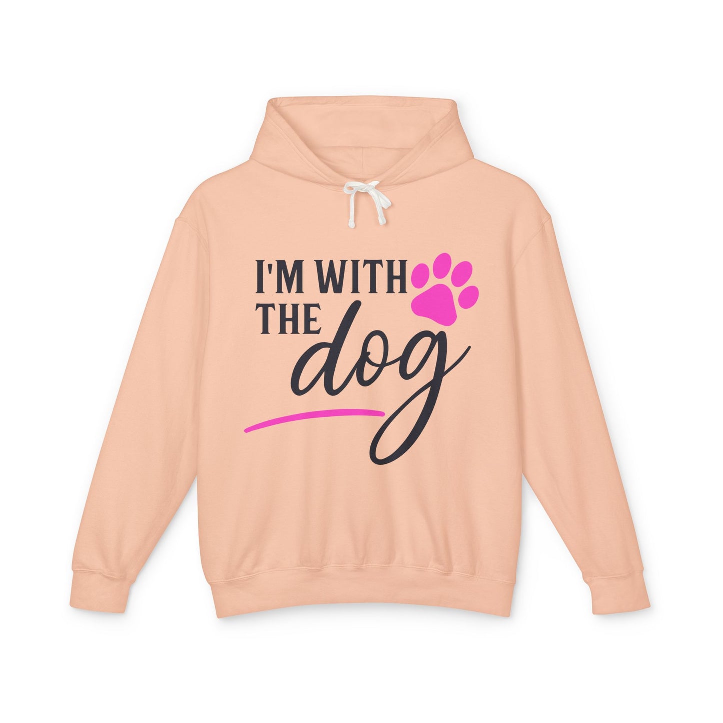 I'm with the Dog (Pink Pawprint) - Unisex Lightweight Hoodie
