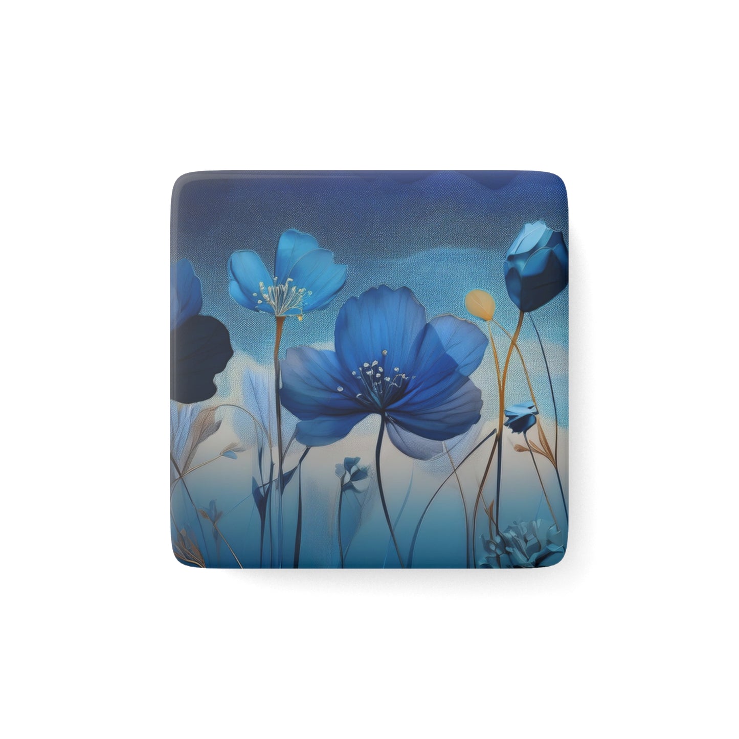 Blue floral design on a gradient background