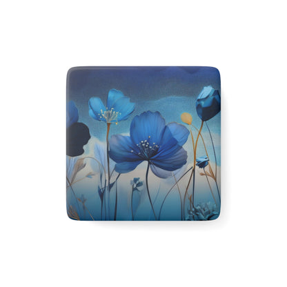 Blue floral design on a gradient background