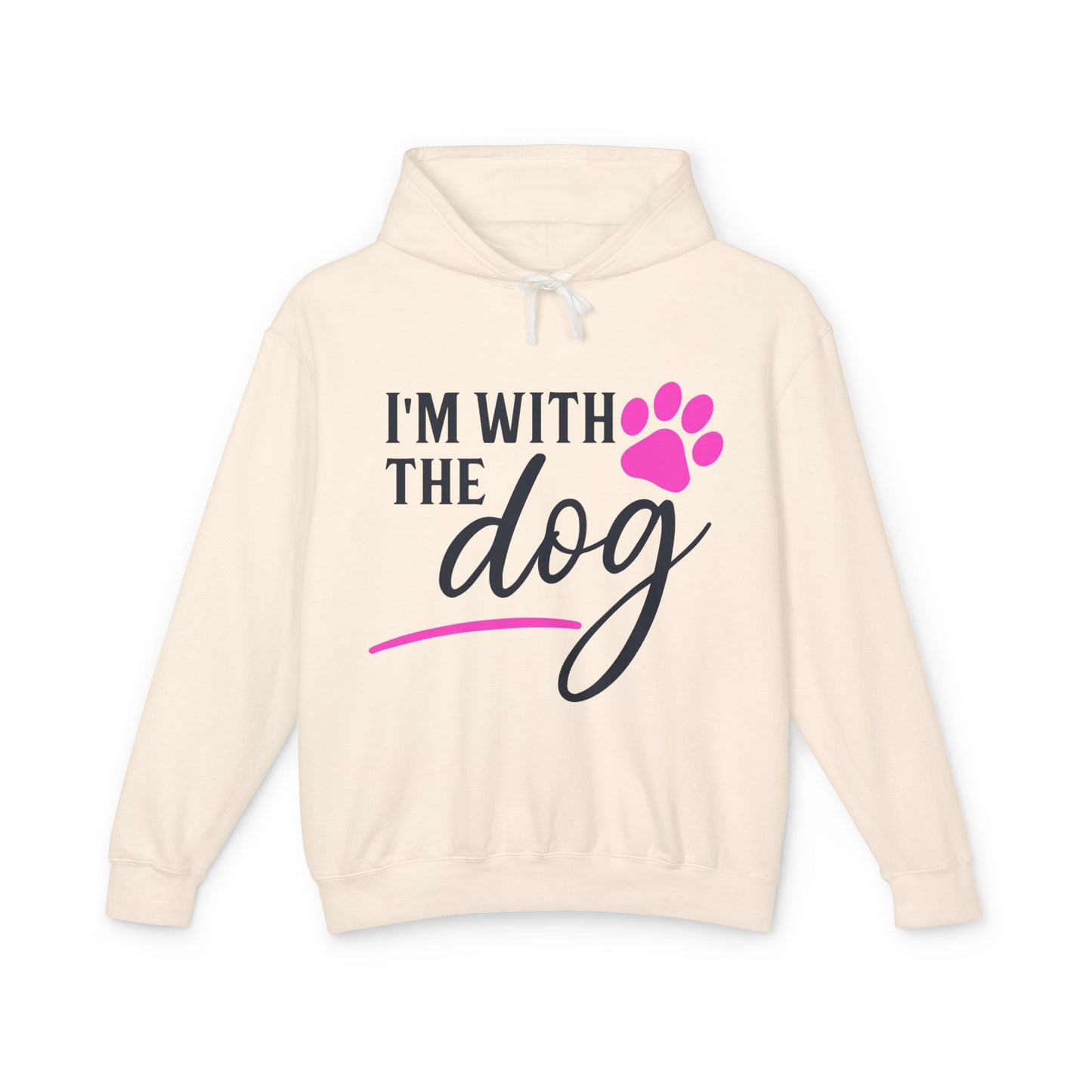 I'm with the Dog (Pink Pawprint) - Unisex Lightweight Hoodie
