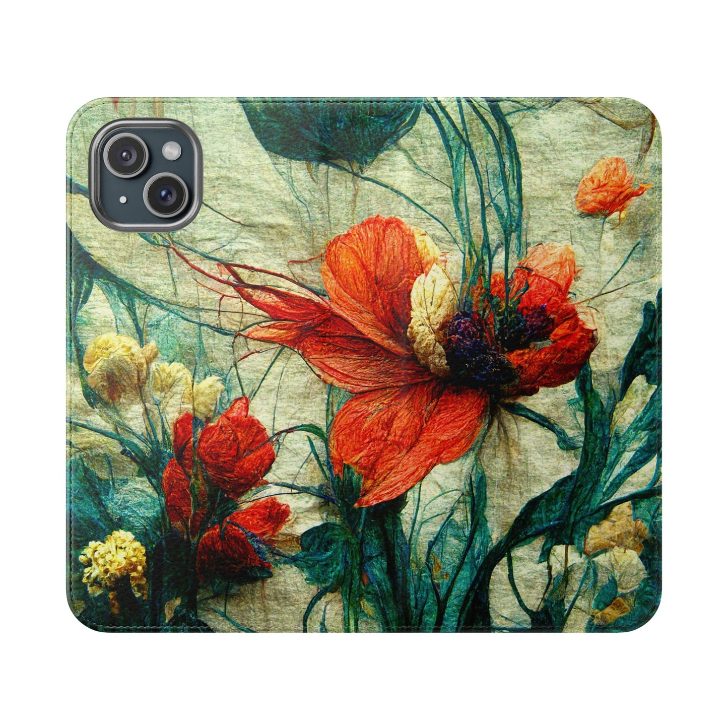 Red Flower Flip Wallet Phone Cases -- with card slots