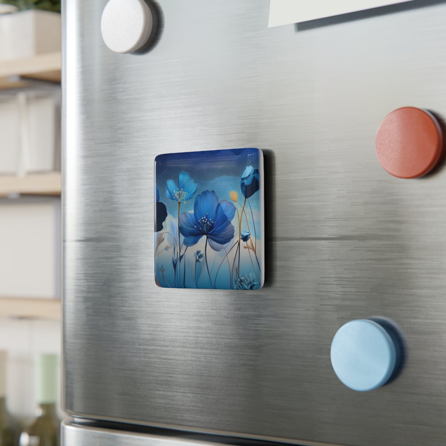 Floral Blue Porcelain Magnet
