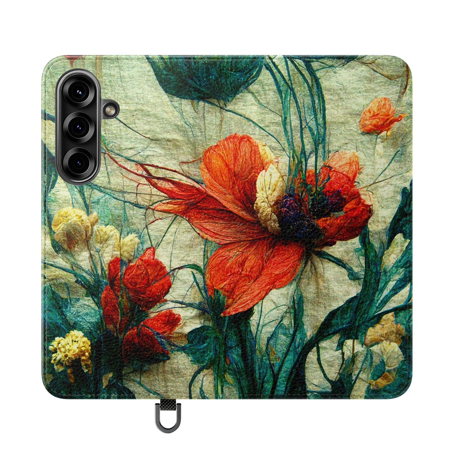Red Flower Flip Wallet Phone Cases -- with card slots