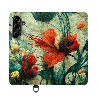 Red Flower Flip Wallet Phone Cases -- with card slots