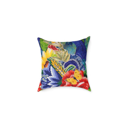 Colorful pillow with floral and butterfly design 
