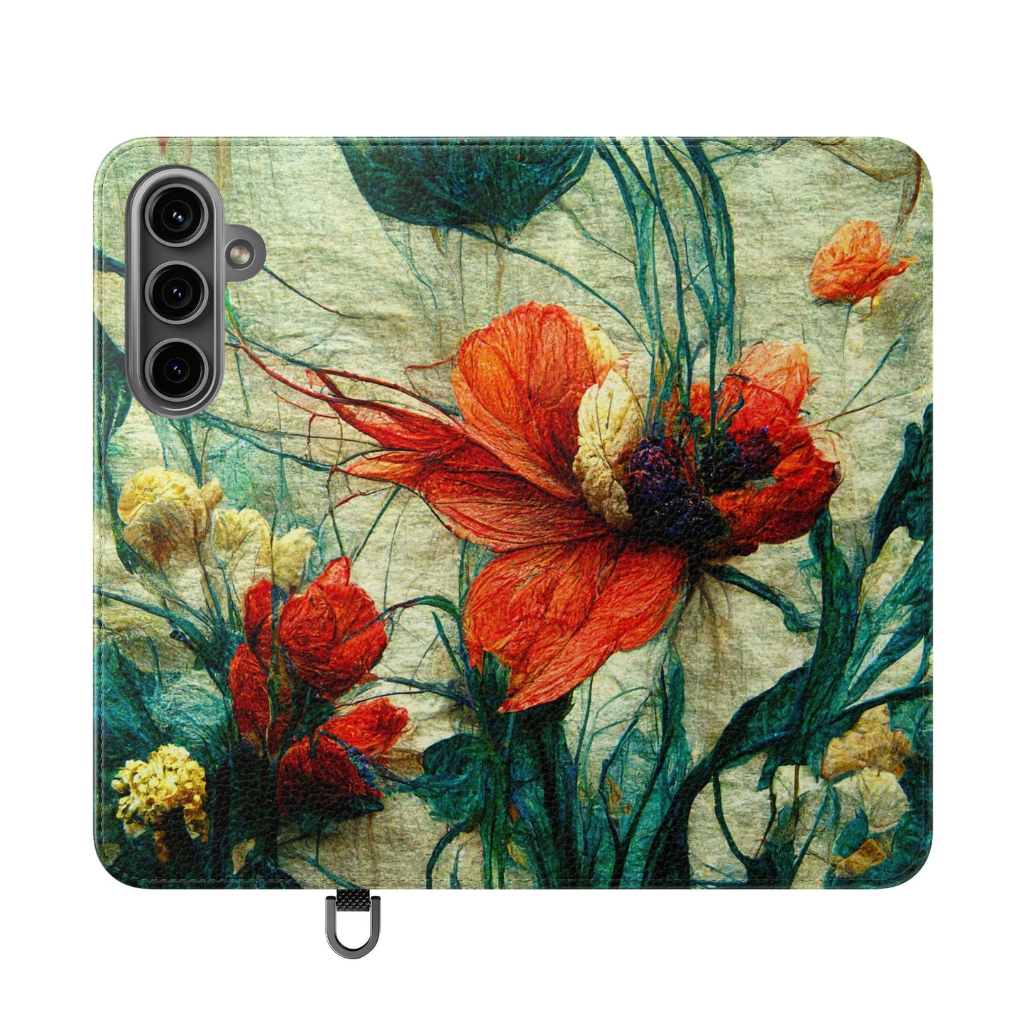 Red Flower Flip Wallet Phone Cases -- with card slots