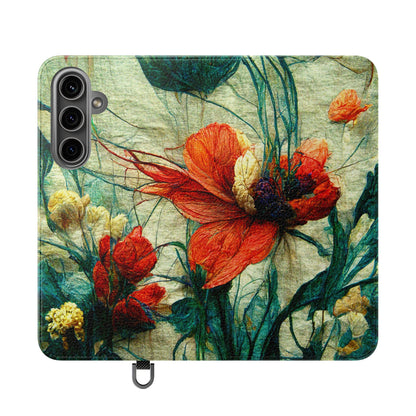 Red Flower Flip Wallet Phone Cases -- with card slots